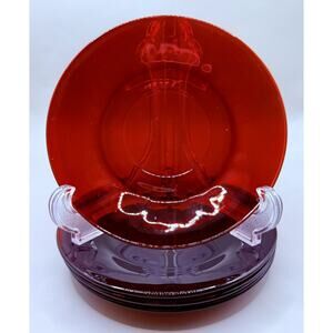 ANCHOR HOCKING Ruby Glass Bread Plates 6.25" Saucers 4 Piece Set  MCM VINTAGE